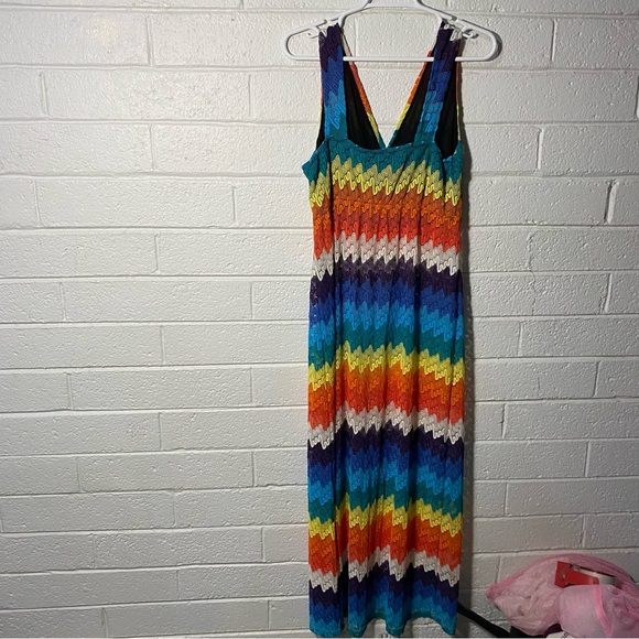 Vintage The Pyramid Collection Rainbow Maxi Dress Wrap Top Sleeveless V Medium - Picture 2 of 13